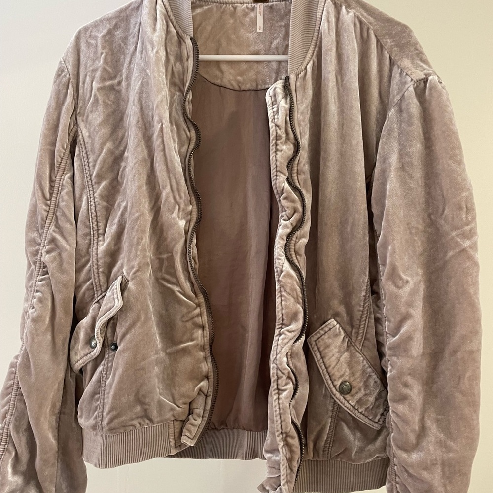 Free People Ruched Velvet Bomber Jacket/Sweatshirt